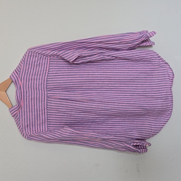 GAP Pink Stripe Oversize Boyfriend Shirt 100% Linen Buttom Down Summer Shirt - Picture 4 of 6